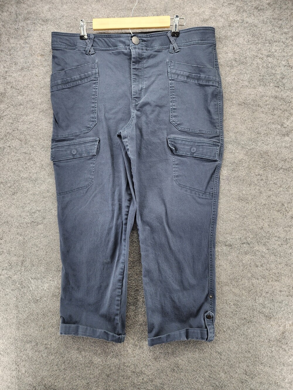 Democracy Pants Womens 18P Ab Solution Gray Cargo Roll Cuff